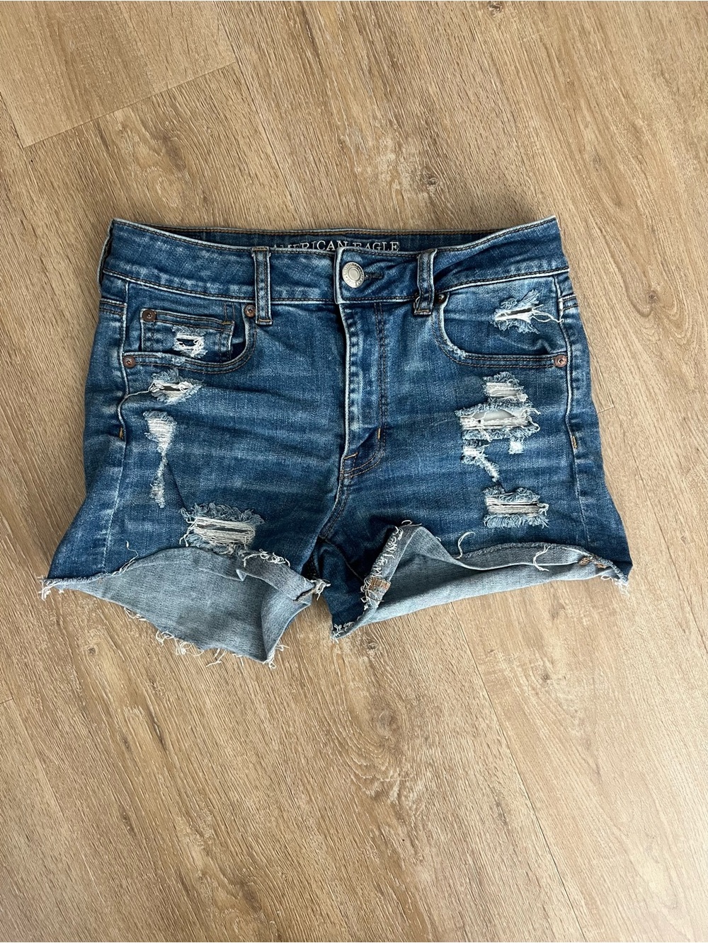 American Eagle Outfitters Distressed Dark Blue Denim Cutoff Shorts